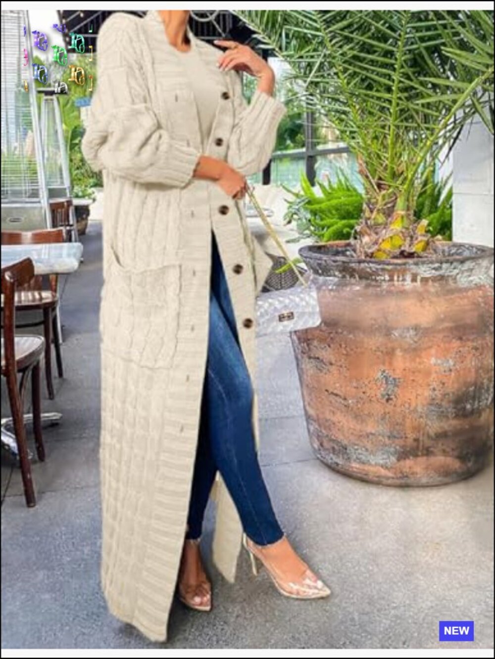 Chunky Cable Knit Cardigan Oversized Long Maxi Duster with Pockets - Picture 7 of 7